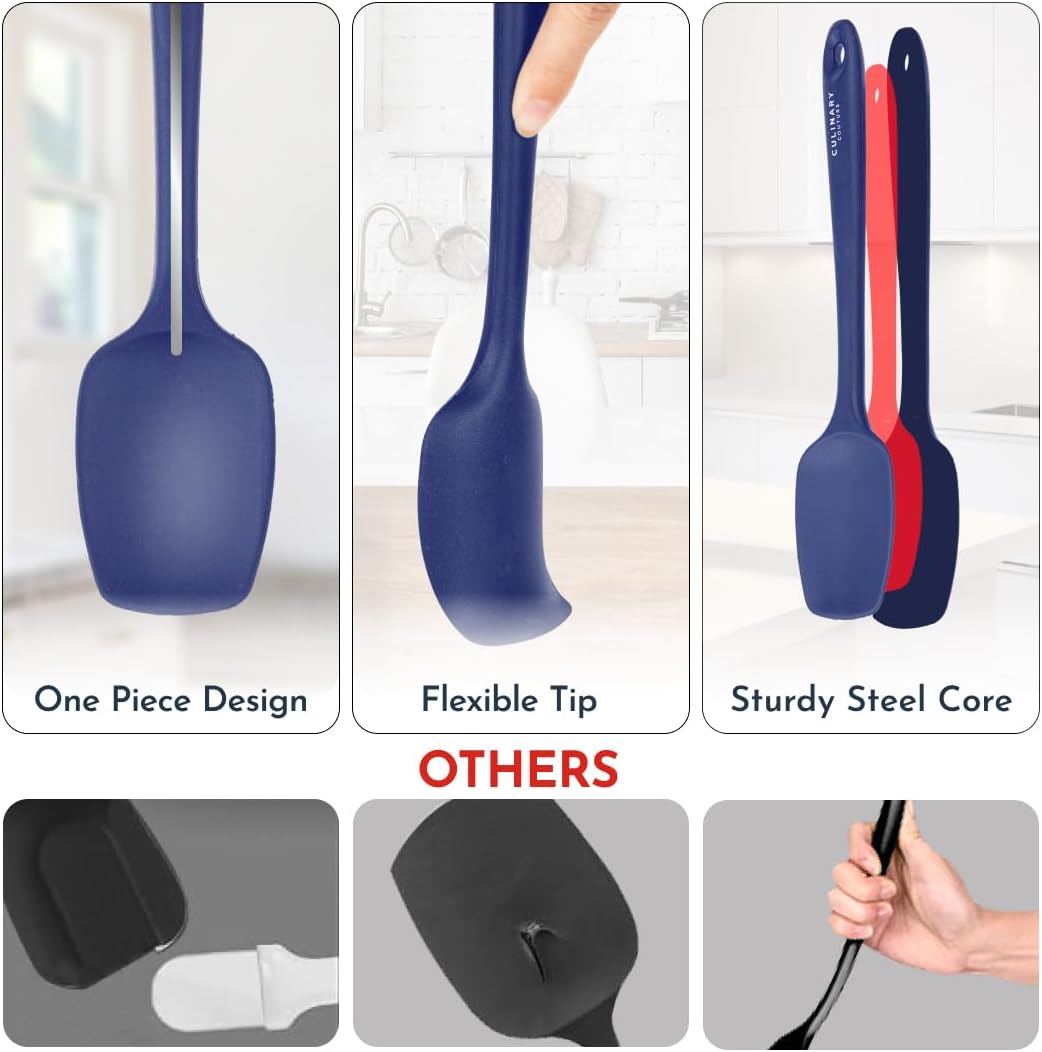 Culinary Couture 4-Piece Blue Baking Spatula Set - Rubber Spatulas Silicone Heat Resistant, BPA-Free - Spatula Set for Nonstick Cookware - Silicone Baking Utensils