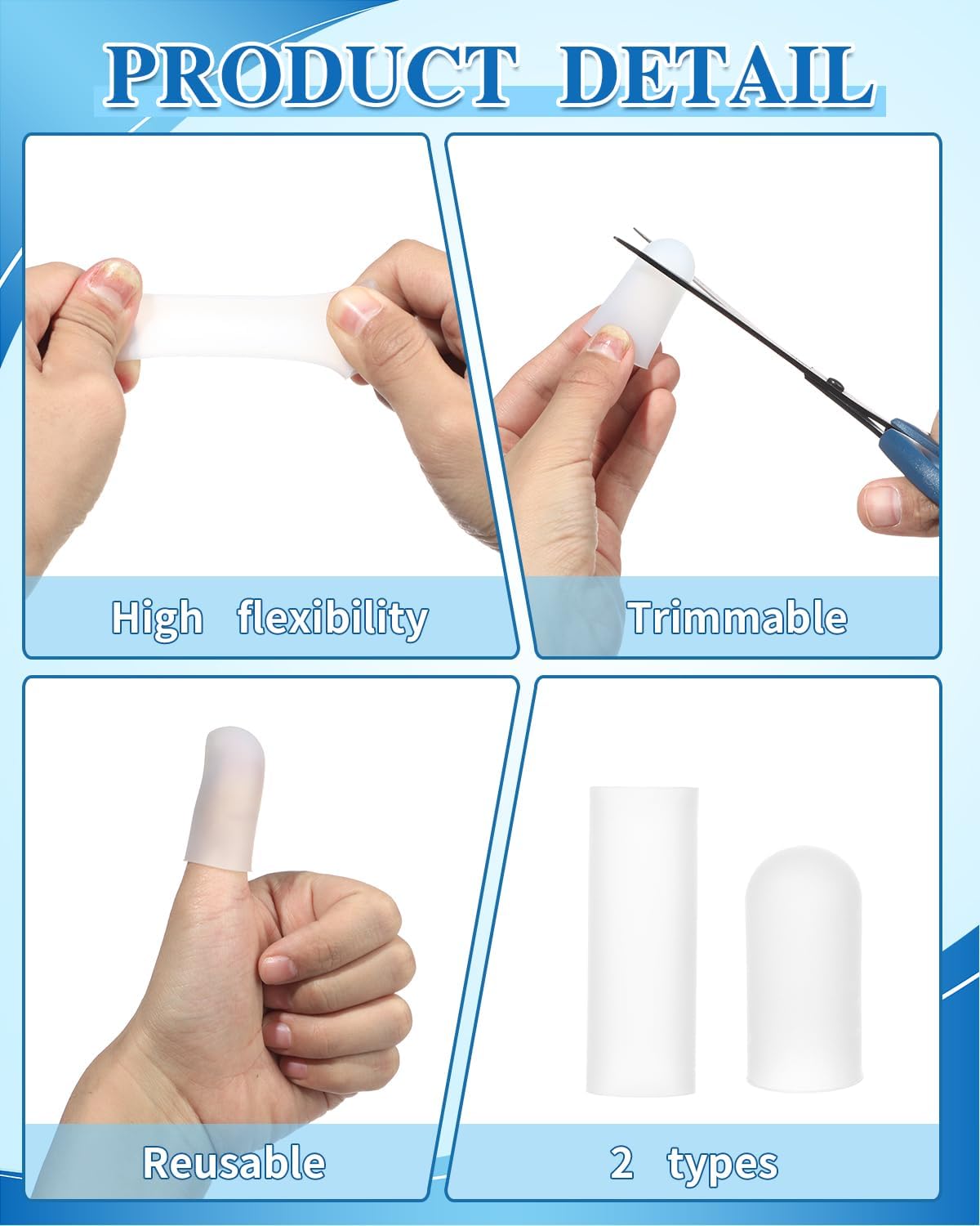 EORTA 30 Pieces Silicone Finger Cots Gel Finger Protector Gloves Fingertip Protect Moisturizing Covers for Embroidery, Cutting, Hands Cracking, Open and Closed fingertip, White