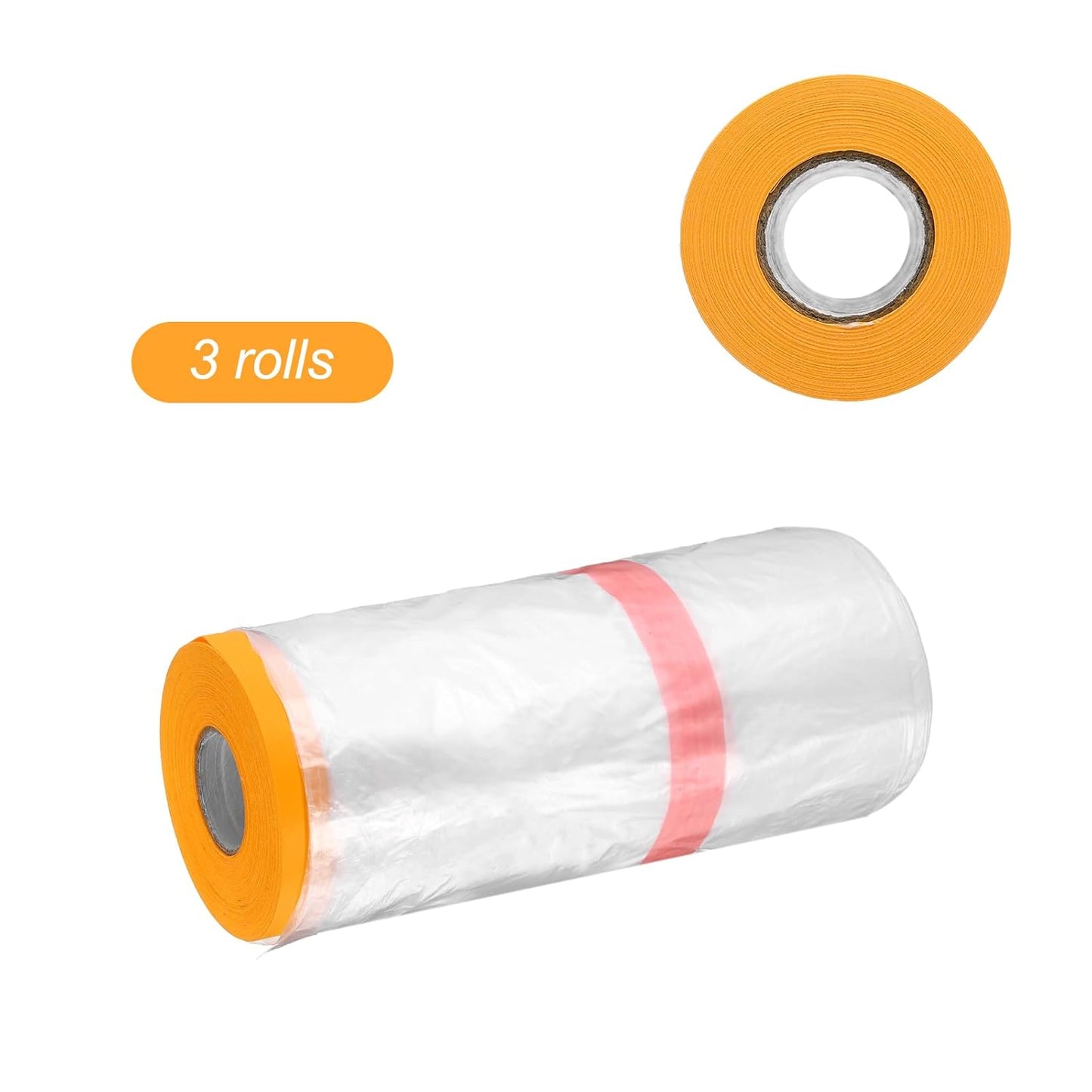 HARFINGTON 3 Rolls Pre-Taped Masking Film 106.3" x65.6ft Double Adhesive Tape and Drape Painters Plastic Drop Cloth Film with Tape Plastic Sheeting for Automotive Painting Covering