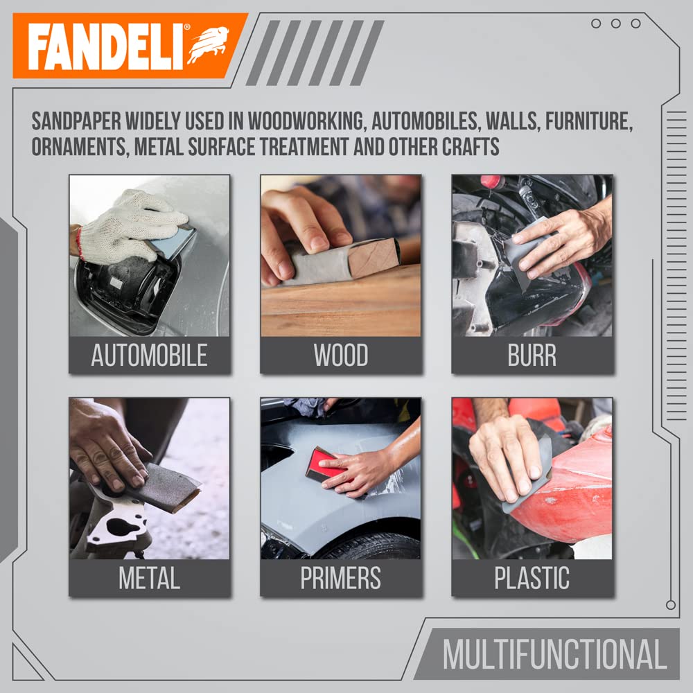 Fandeli | Waterproof Sandpaper | for Car Polishing, Wooden Furniture Sanding and Metal Sanding | Water Resistant (Assorted Grits (220, 320, 400)