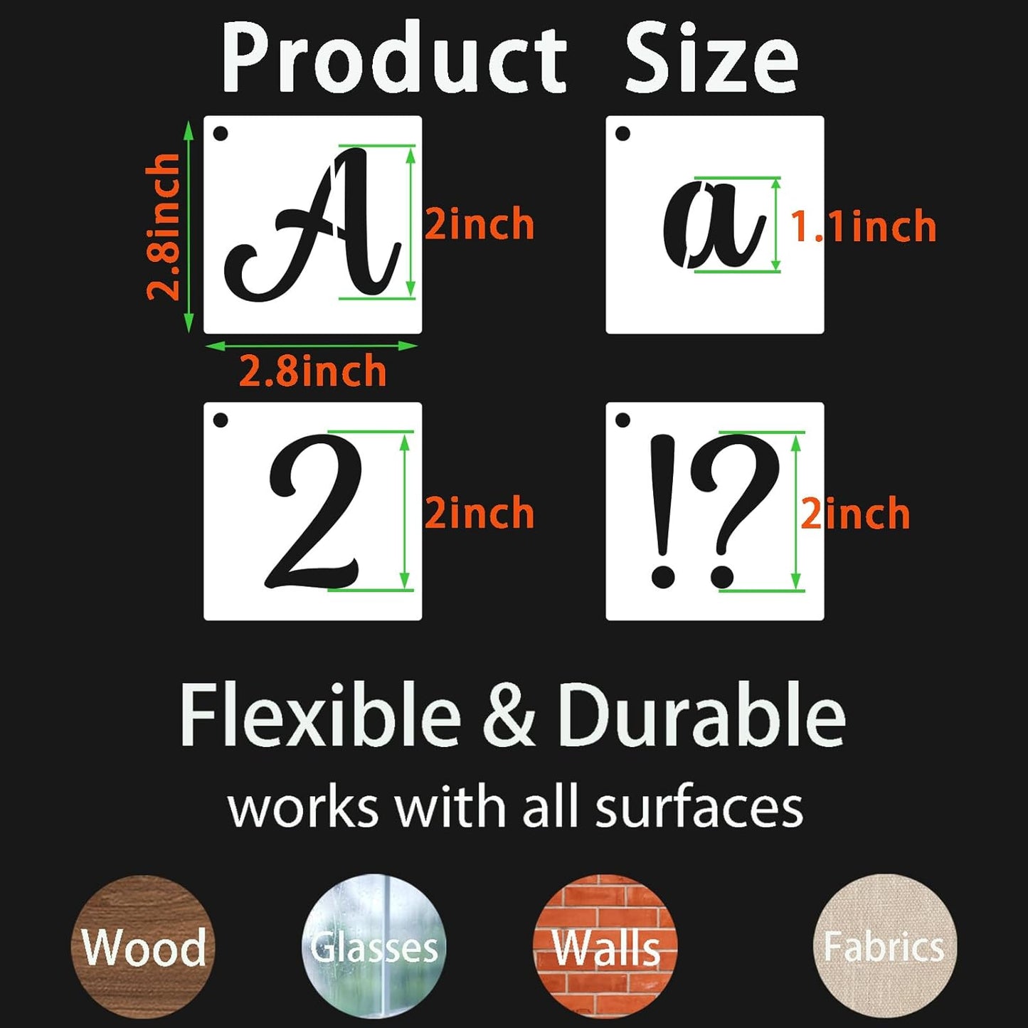 BAMIDELE 2 Inch Alphabet Letter Stencils for Painting, 66 Pcs Reusable Plastic Calligraphy Letter Stencils and Numbers Template Kit for Painting on Wood, Chalkboard, Fabric, Door Porch, Wall Art