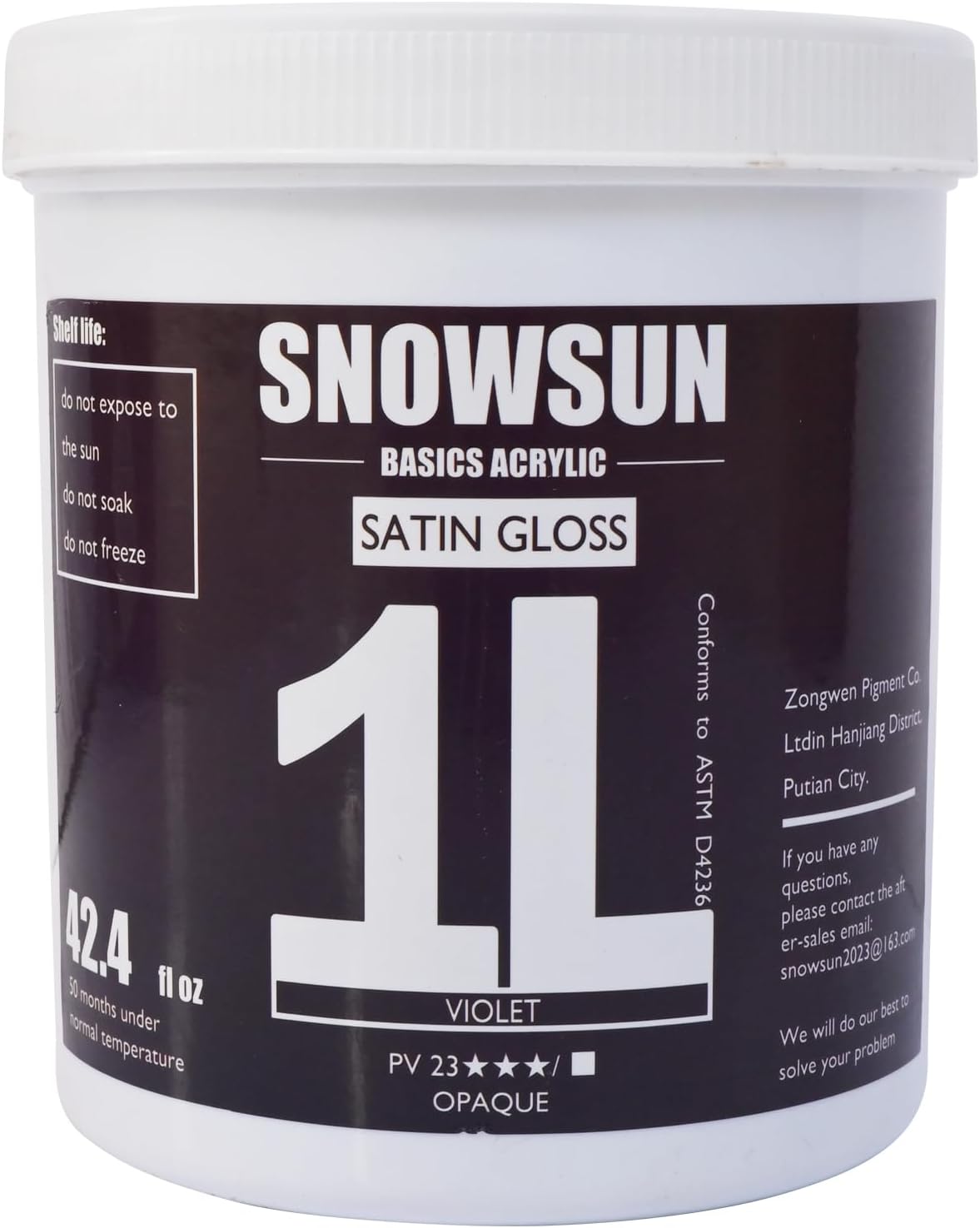 SNOWSUN Acrylic Paints, Large Bulk Heavy Body Acrylic Paint (42.4 oz, 1L) - Non Toxic Gloss Thick Art Paint for Multi-Surface, Canvas Wood Ceramic and Leather, Stone Craft, for Artists & Beginners, Violet