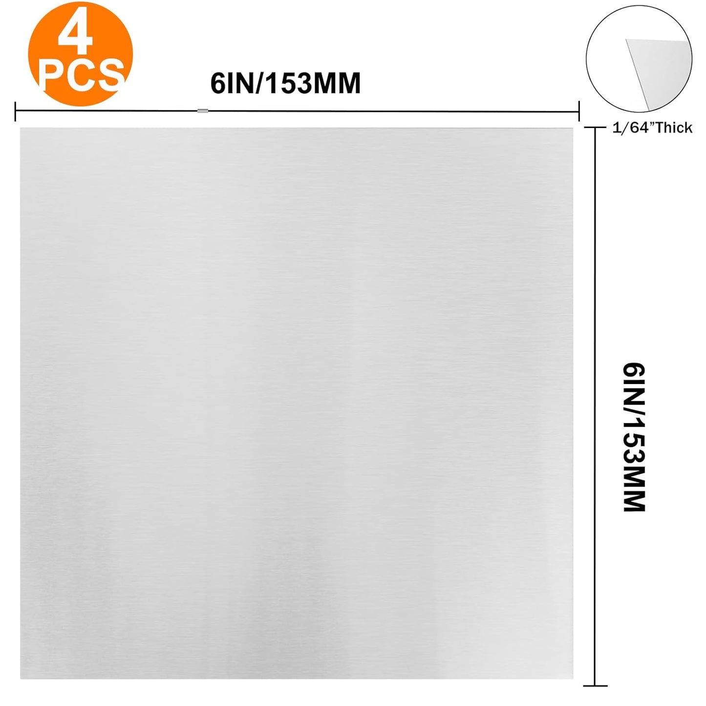 4Pcs 304 Stainless Steel Sheets Metal 6" x 6" x 1/64" (0.02") Inch 304 Stainless Steel Plates 0.50MM Stainless Steel Shim Stock Plates Metal Sheets for Crafting, DIY, Stovetop, Snow Frosted Surface