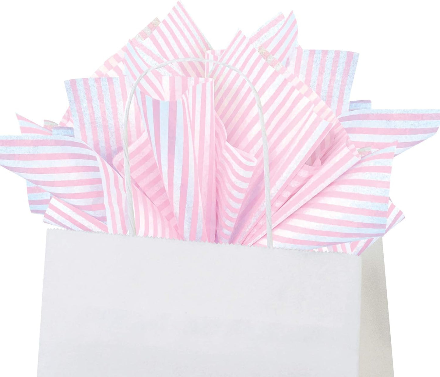 Flexicore Packaging Light Pink Pin Stripe Print Gift Wrap Tissue Paper Size: 15 Inch X 20 Inch | Count: 100 Sheets | Color: Light Pink Pin Stripe