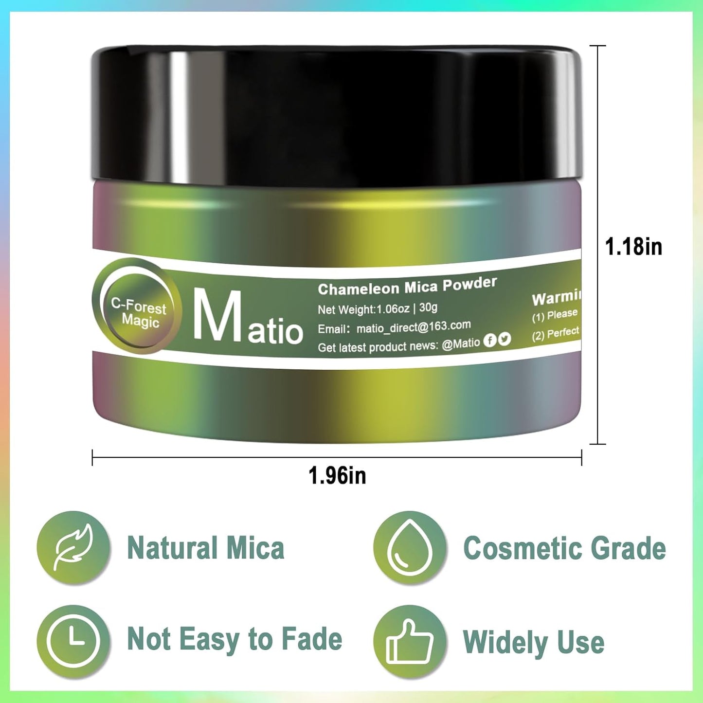 Matio Chameleon Mica Powder, 1.06oz/ 30g Nordic Aurora Chrome Powder, Pearlescent Effect Color Shift Pigment for Resin Craft, Soap Candle Dye, Nail Art, Makeup, Bath Bomb, Paint, Slime Pigment