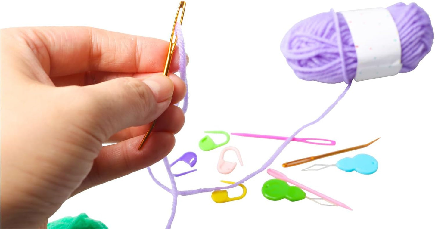 Hekisn 45Pcs Large Eye Blunt Yarn Needles Kit, Assorted Sizes Bent Tapestry Darning Needle, Sewing With Threaders & Stitch Markers for Knitting Crochet (Purple&Black)
