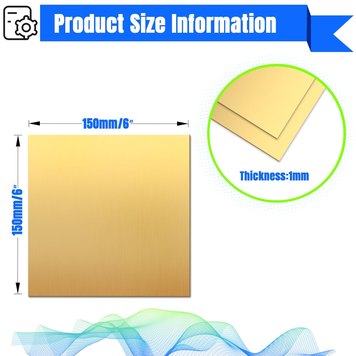 Brass Sheet,6" x 6"-18 Gauge(1mm) Thickness,99.9% Pure Brass Plates for DIY, Jewelry, Electrical, Repair, Industrial(2 Pac）