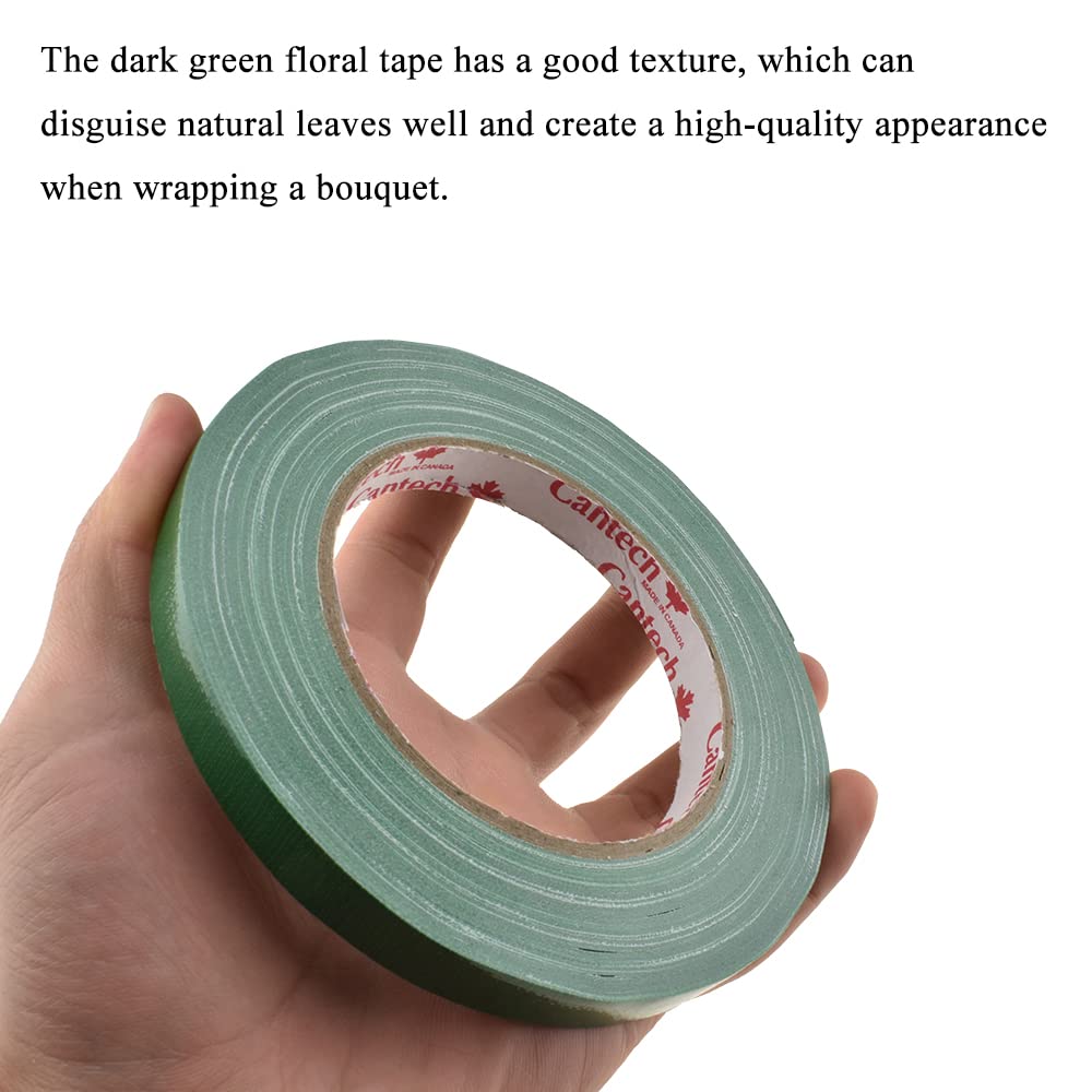HAHIYO Green 0.5Inch Wide (200Feet/66Yard Total) 2Rolls Floral Tape Waterproof Florist Tape Flower Wrap Adhesive Waterproof Decorative Tape for Bouquet Stem Wrapping Flower Arranging and Floral Craft