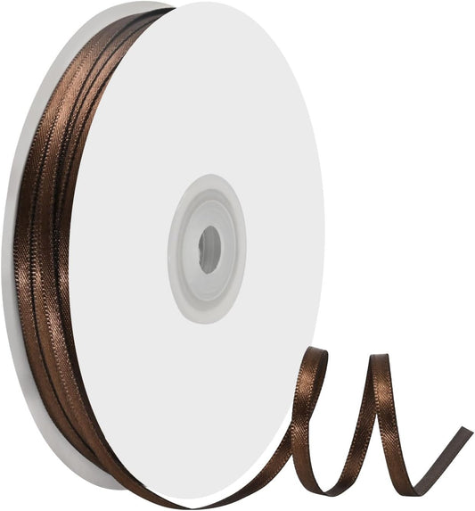 1/8 Inch X 100 Yards Brown Satin Thin Ribbon Solid Color Double Faced Ribbons Perfect for Crafts Wedding Decor Bow Making Arts Sewing and More