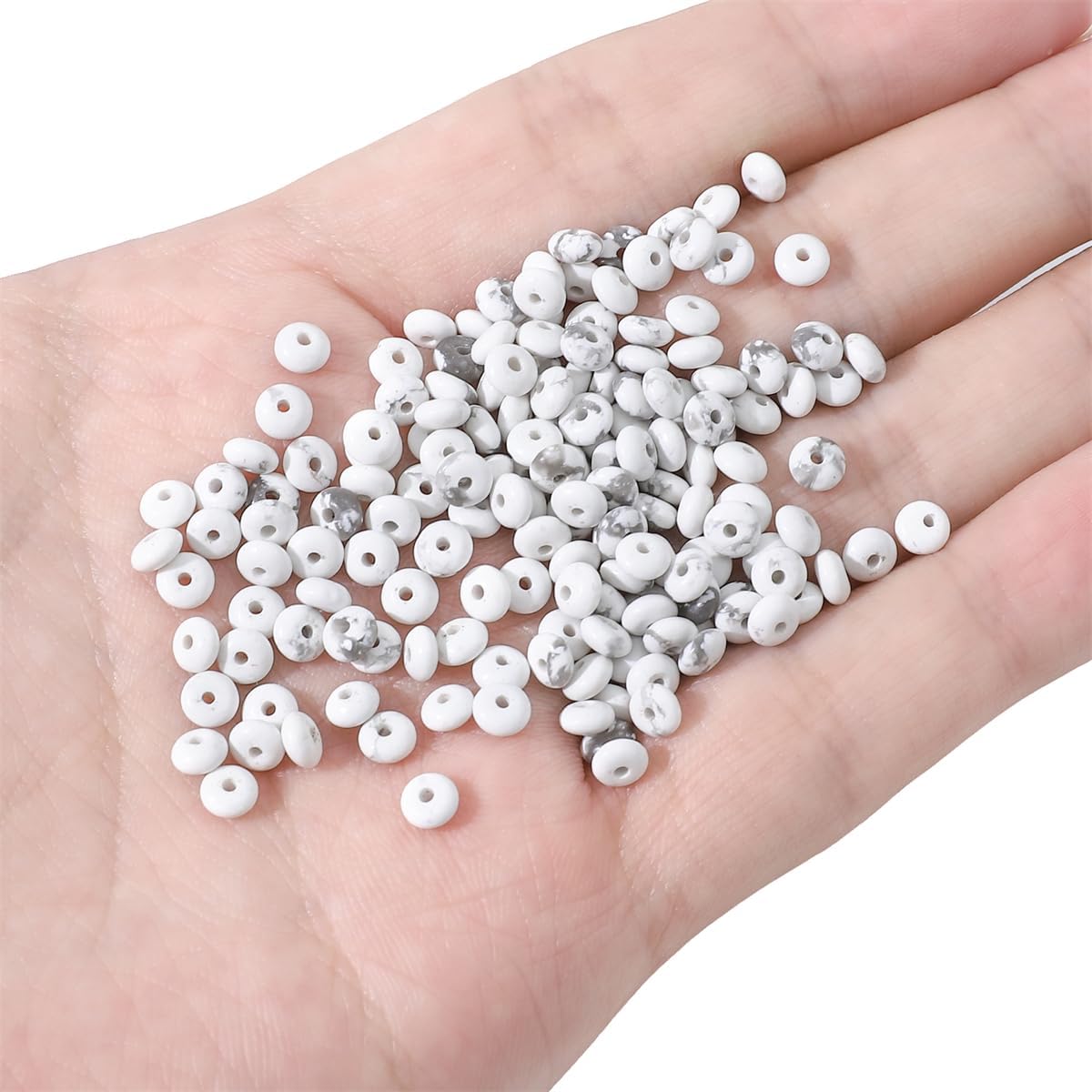 Natural White Howlite Disk Stone Beads 4x2mm 160pcs Rondelle Loose Semi Gemstone Beads for Jewelry Making Design
