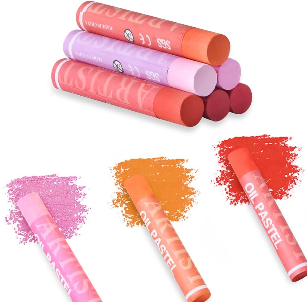 Mifuner Soft Oil Pastels Set (6 Sticks,6 Colors),Colors Heavy Oil Pastels Vibrant and Creamy,Pastel Art Supplies for Artists,Gallery Oil Painting Stick,Beginners,Adult Art Drawing Red