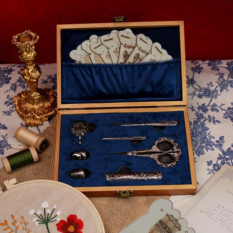 Vintage Embroidery Scissors Kit - Victorian Needlework Set with Thimble, Thread Cutter & Sewing Tools for Knitting, Quilting, Cross Stitch | Craft Gift