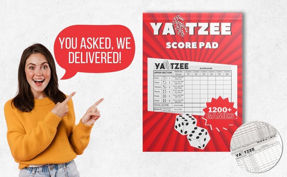 Score Pads for Yahtzee with Tear Off Pages: 6X9, 100 Sturdy Score Sheets, Large Print, Lay-Flat Design, Compatible with Yardzee & Yahtzee Games