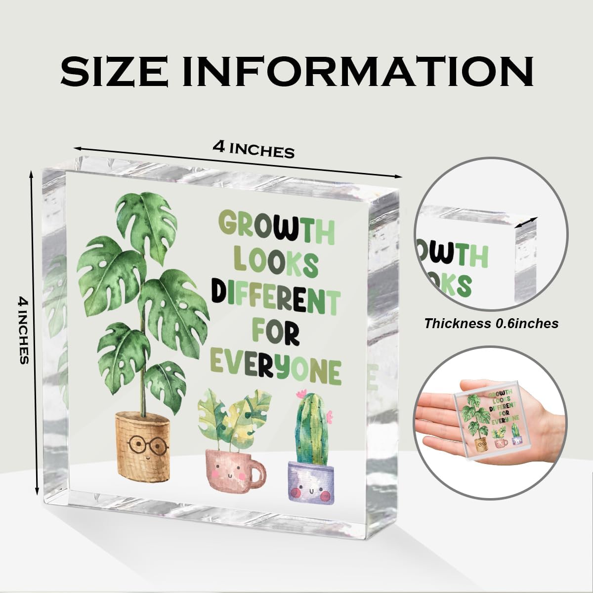 Inspirational Quote Desk Decor Acrylic Sign 4X4 Inch, Watercolor Greenery Positive Affirmation Decorative Signs for Shelf Tabletop Cubicle Room Office, Greenery Gifts for Women Friends