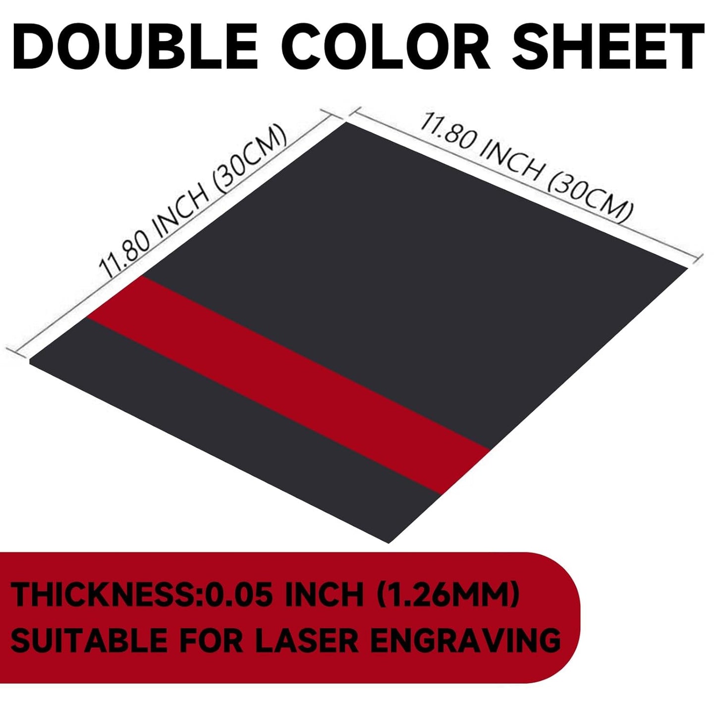 5PCS Laser Engraving Double Color ABS Plastic Sheet,Two-Tone Laserable Engraving Plastic Sheets for Name Badge,Office Label,Laser Artistic Product,Size 11.73" x 11.73",Brushed Black/Red