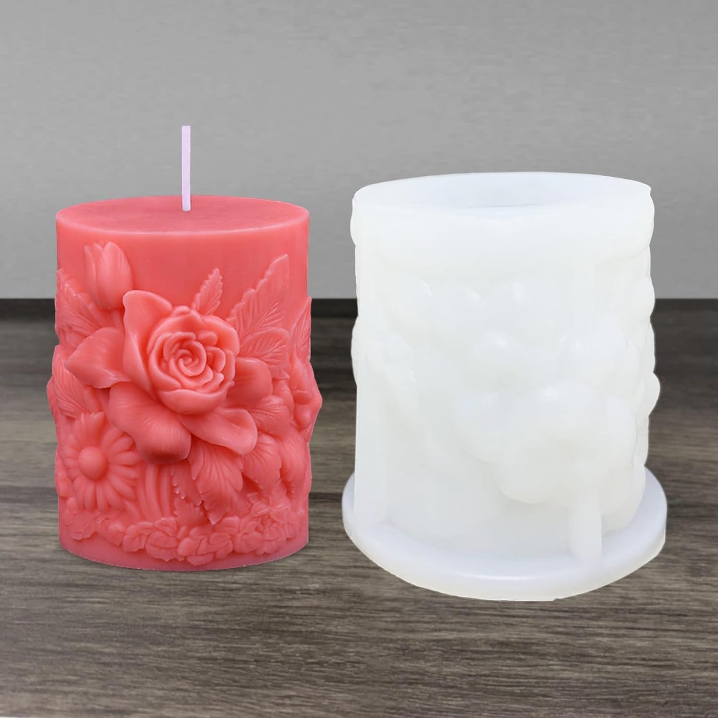 Flower Cylinder Candle Mold Floral Leaf Pillar Thick Silicone Mold for Candle Making Soaps Resin Clay Home Decoration Crafts DIY (Style-1)