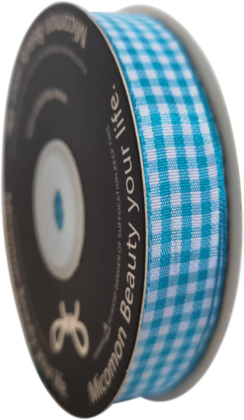 Vivid Blue and White Woven Edge Plaid Ribbon 100% Polyester Gingham Ribbon 25 Yards Each Roll (5/8",Vivid Blue)