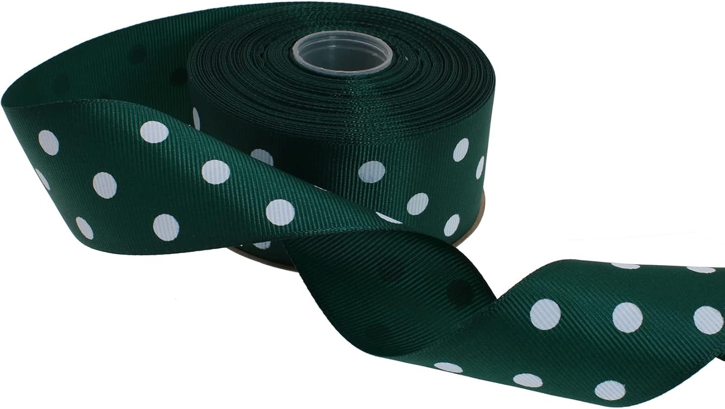 Polka Dot Grosgrain Ribbon 25 Yard Each Roll 100% Polyester (1/1-2", Dark Green)