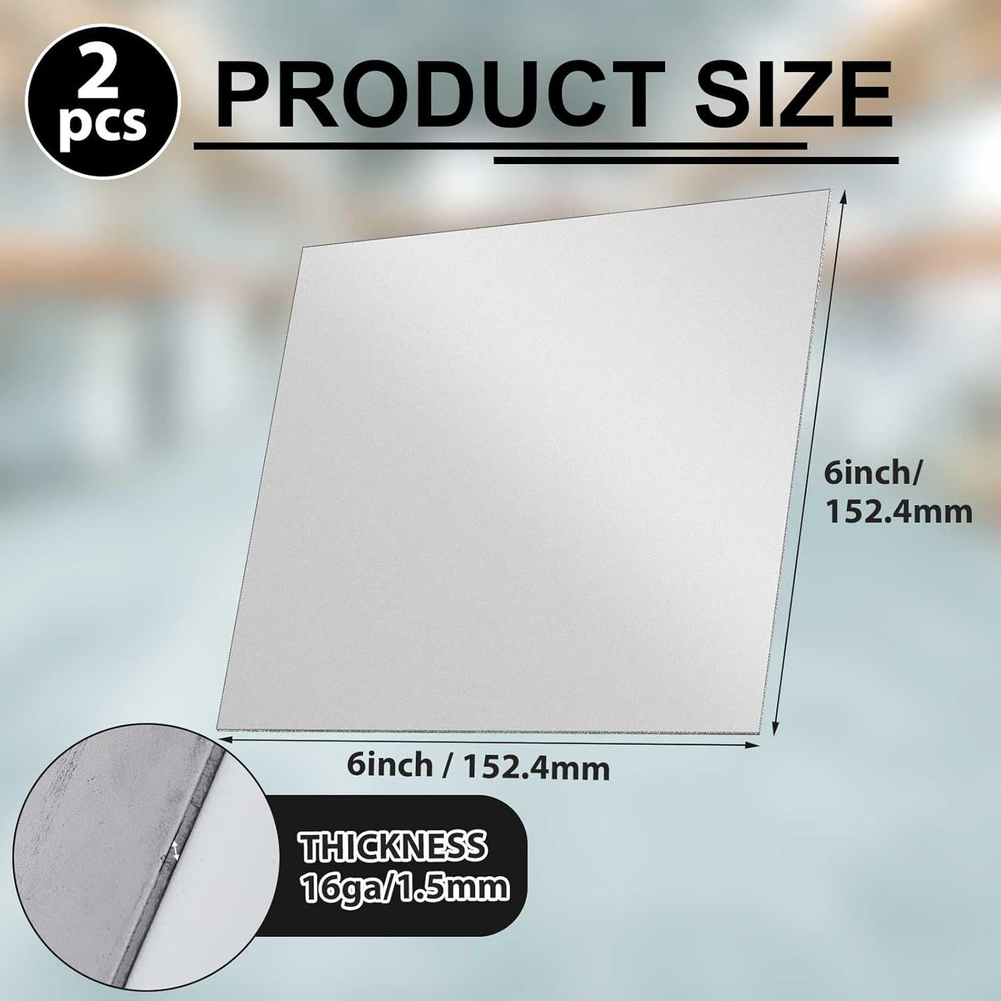 2 Pcs 16 Gauge 6 x 6 Inch Metal Steel Sheet Steel Plate Mild Carbon Cold Rolled Square Weldable Metal Panels for Outside Industrial DIY Use Projects Weld Accessories