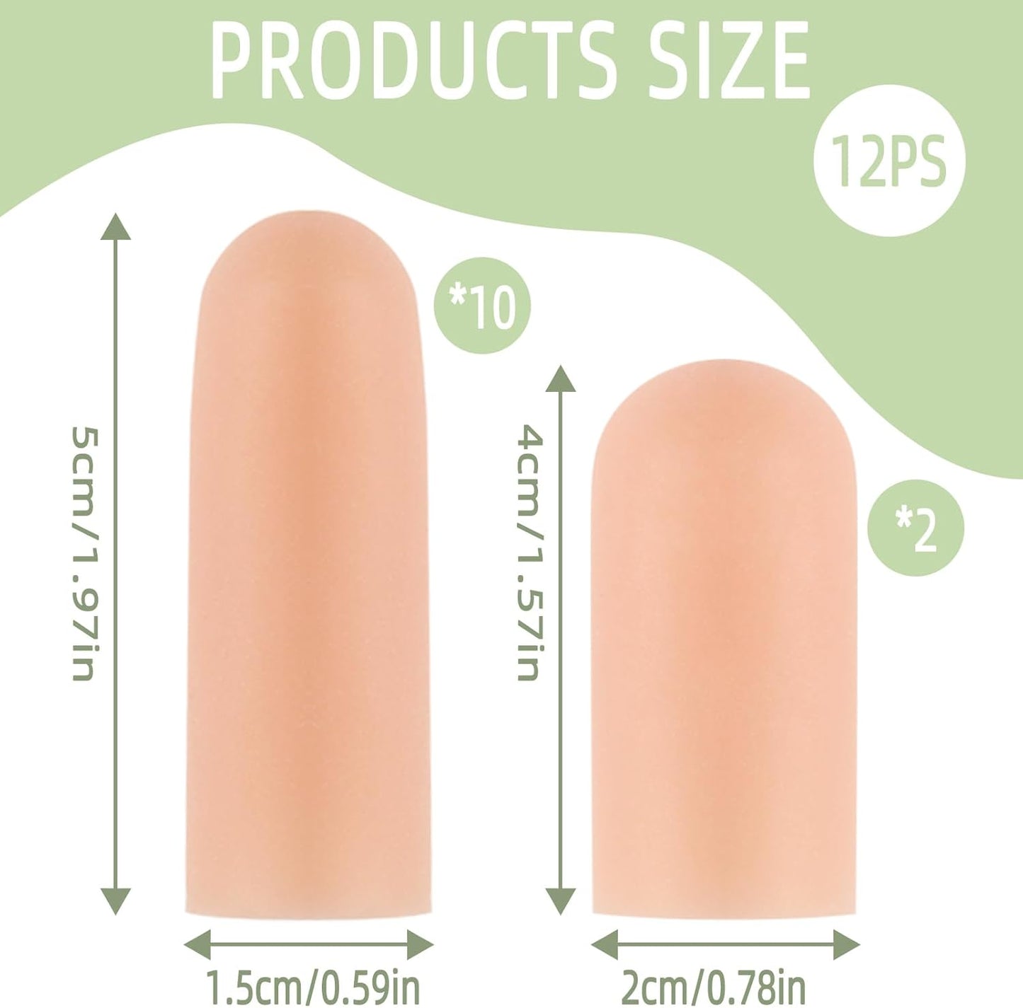 12PCS Gel Finger Cots Silicone Finger Protectors for Trigger Finger Relief Fingertip Covers for Cracked Skin Blisters Calluses Nude Medium Finger Sleeves with Long & Short Sizes