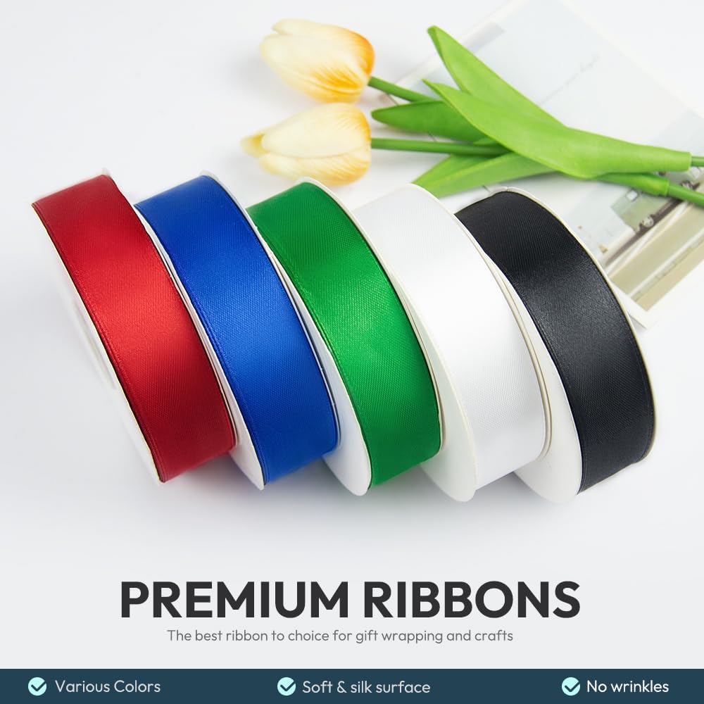 KMER LIFE 1 inch Wide x 50 Yards Golden Single Faced Polyester Satin Ribbon, Golden Satin Ribbon Perfect for Wedding Decor, Wreath, Crafts, Gift Wrapping & Other Projects (Golden)