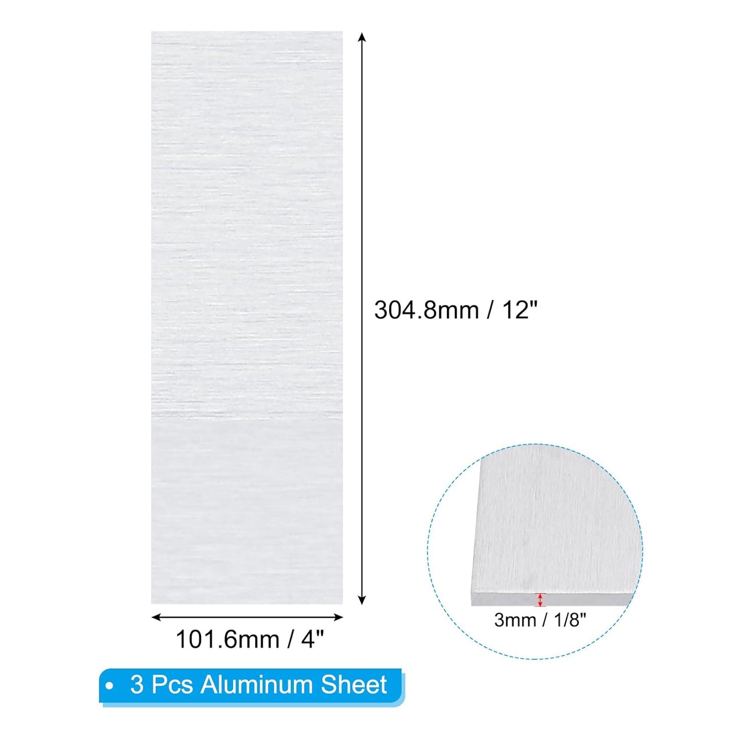 PATIKIL 6061 T651 Aluminum Sheet Metal 4 x 12 x 1/8(0.125") Inch 3Pcs Flat Plain Aluminum Plate Covered Stock with Protective Film, Heat Rectangle 3MM for Lndustry Crafting