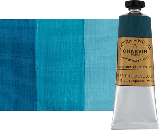 Charvin Extra Fine Oil Paint, Turquoise Deep Blue 60 mL - Triple-Milled, Rich Texture, Poppy Oil-Based, Light-Fast, Handmade, Archival Quality