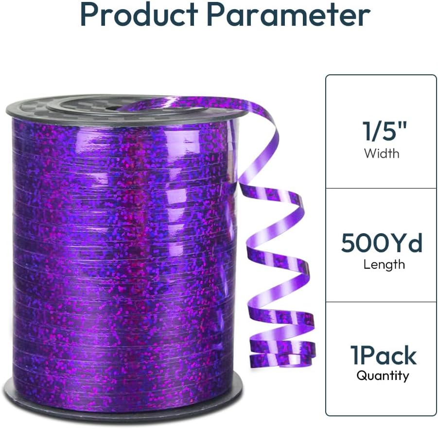 KMER LIFE Premium Purple Shiny Curling Shiny Ribbon, 1/5" Wide x 500 Yards Christmas Curling Ribbons for Gift Wrapping, Party Decoration, Balloon String, Ribbons for Florist Flower (1 Roll)