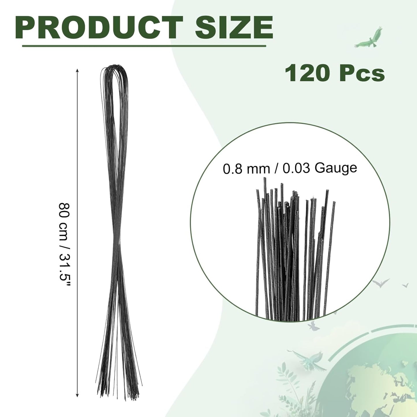 PATIKIL 32 Inch 22 Gauge Floral Stem Wire, 3 Pack/120 Pieces Bouquet Stem Paper Wrapped for DIY Crafts Flower Arrangements, Black