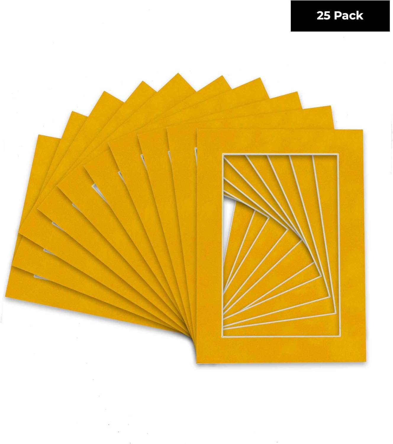 Pack of 25 Acid Free 8x10 Mats Bevel Cut for 5x8 Photos - Bright Yellow Precut Matboards With Backing Boards and Clear Photo Mat Bags For Pictures, Photos, Framing - 4-ply Thickness