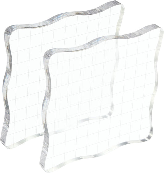 PATIKIL 4" x 4" Acrylic Stamp Block, 2 Pack Clear Stamping Block with Grid Lines Decorative Mounting Blocks Wave for Scrapbooking DIY Crafts Card Making