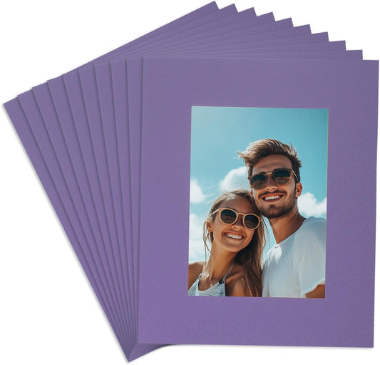 uxcell 10Pcs Picture Mats, 8 x 10 Mat Board Center for 5 x 7 Pictures Acid Free White Core Bevel Cut Frame Mattes for Display Art Measuring, Purple