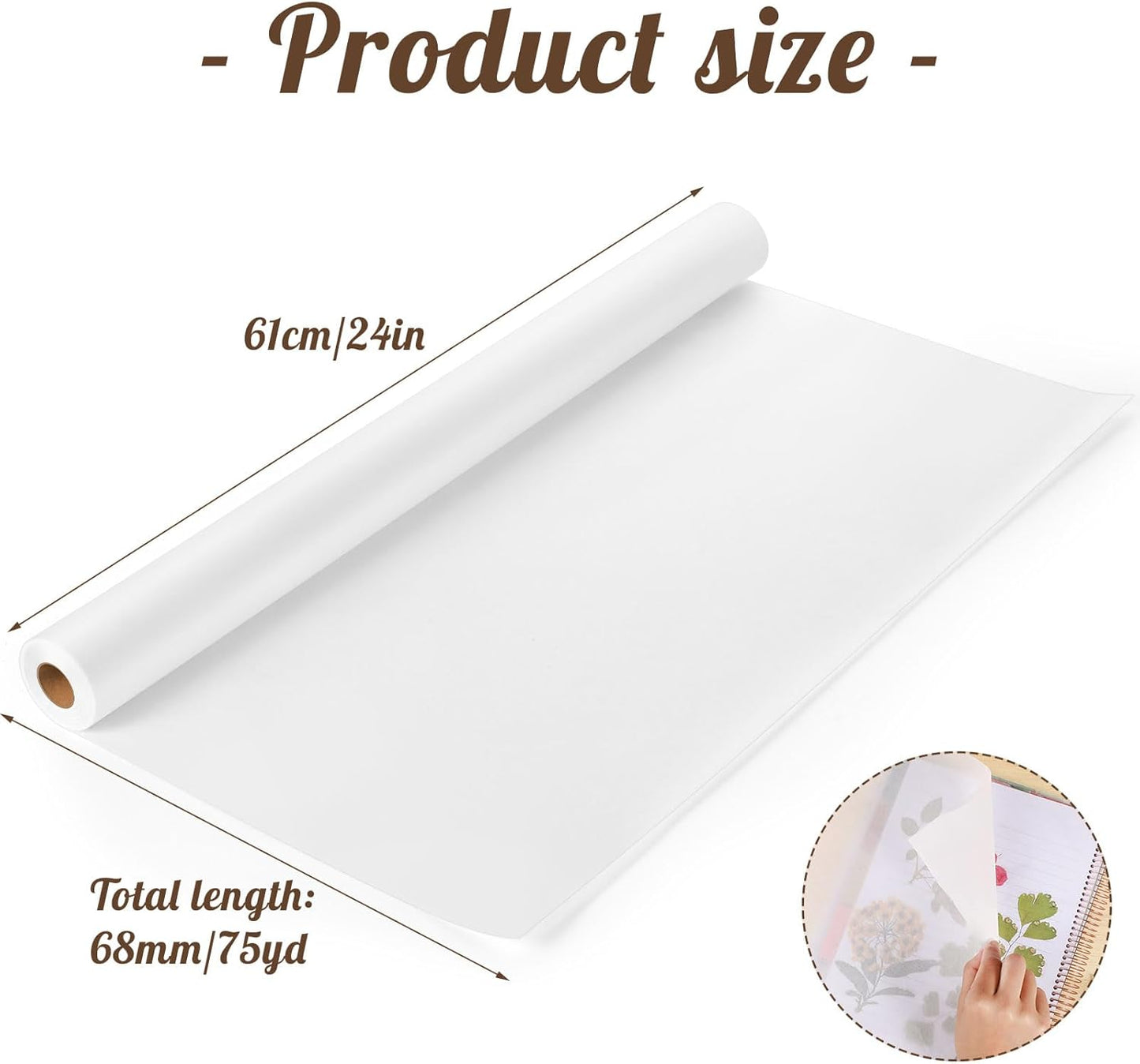 Tracing Paper Roll 24in x 75yd, White Trace Paper Pattern Paper Translucent Tracing Paper for Sewing, Drawing, Sketching, Gift Wrapping