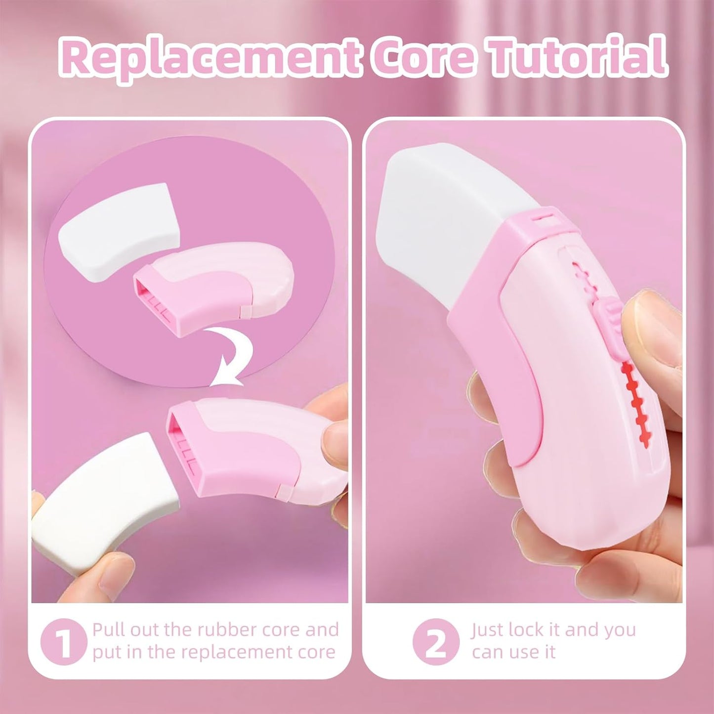 3+1 Pack Rubber Erasers Sliding Retractable Eraser, Soft Cute Erasers Push Pull Large Pencil Erasers with Plastic Sleeve 3 Refill Eraser for School Students Kids Office Home Supplies, Pink