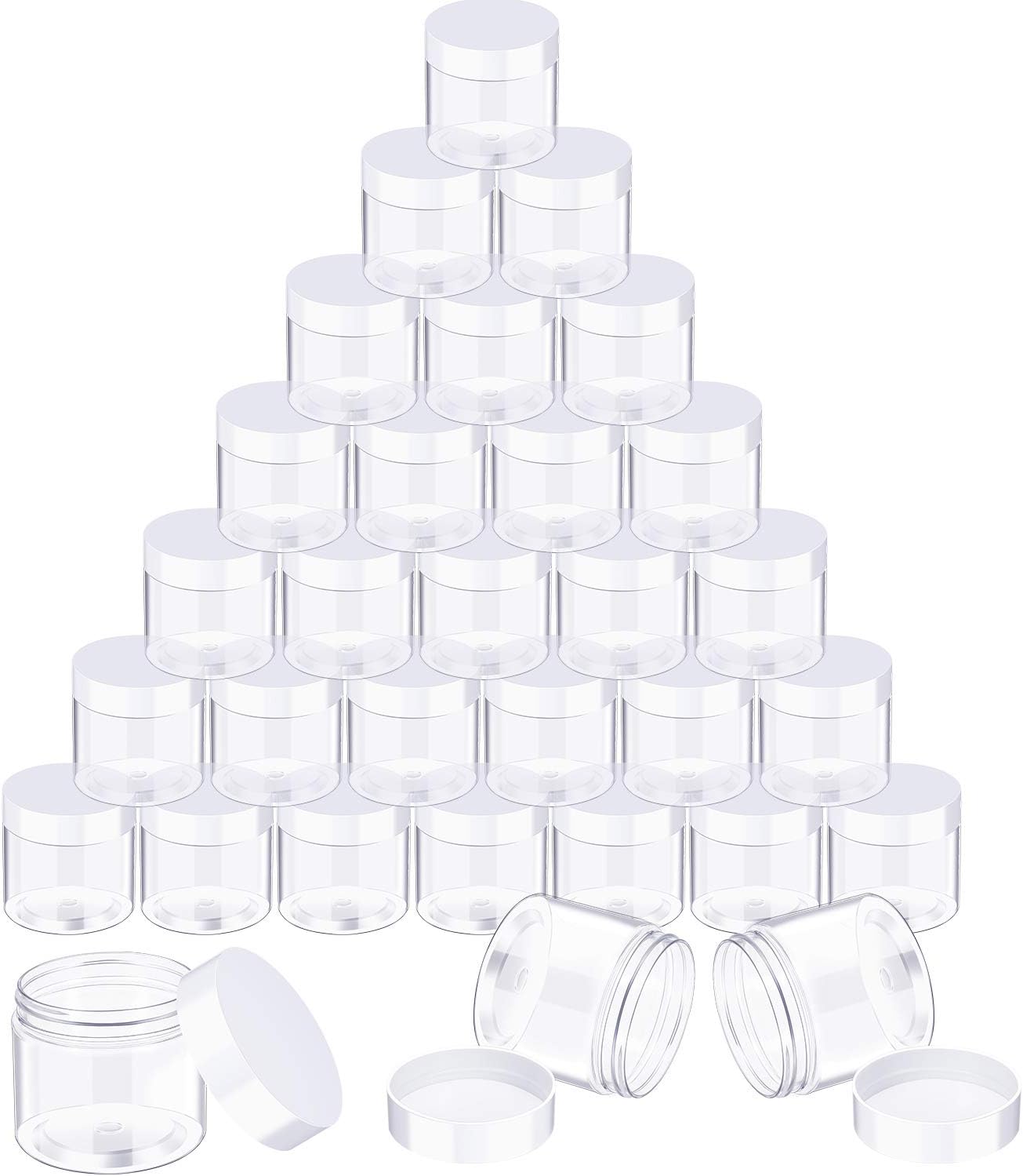 12 Pack 5 oz Plastic Container Jars with Lids Round Clear Travel Cosmetic Container Jars for Toiletries, Lotion, Cream, Ointments, Makeup, Rhinestone, Samples, Kitchen Storage (White)