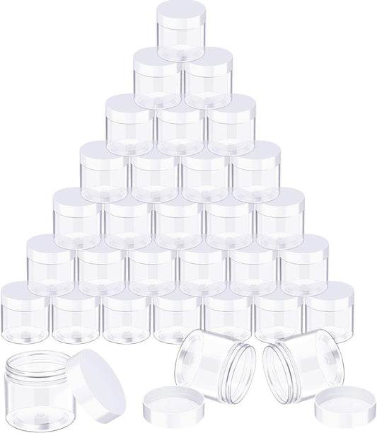 12 Pack 5 oz Plastic Container Jars with Lids Round Clear Travel Cosmetic Container Jars for Toiletries, Lotion, Cream, Ointments, Makeup, Rhinestone, Samples, Kitchen Storage (White)