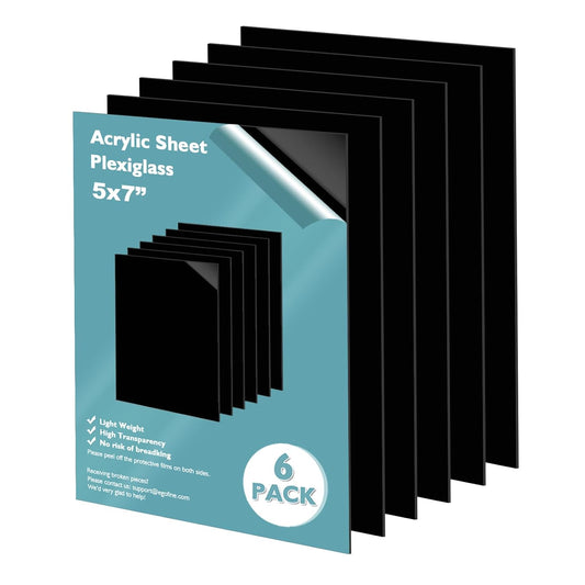 Egofine 5" x 7" Black Plexiglass Sheets 6 Pack 0.04 Inch Cast Acrylic Sheet Thick for DIY Craft Projects, Painting, Photography, Sign, Display Stand, Home Decor, Easy to Cut