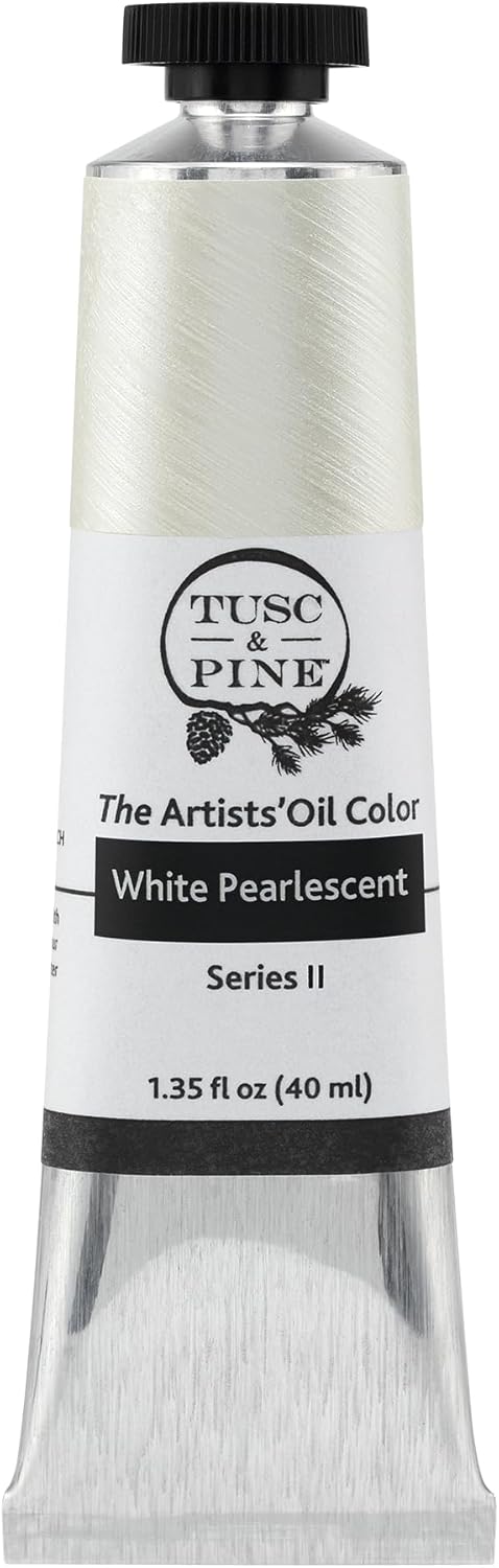 Tusc & Pine Artist Oil Paint - White Pearlescent, 40 ml, Non-Yellowing, Rich & Creamy Consistency, Maximum Pigment Load, Small Batch Milled Oil Paints Made in the USA for Professional Artists