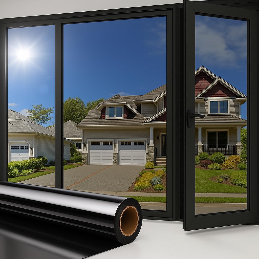 Rockrose Professional Blackout Window Tint for Home – Sun Blocking Privacy Film for Home Offices Room Darkening Heat Blocker with 99% UV Protection – Total Blackout 12in x 100FT