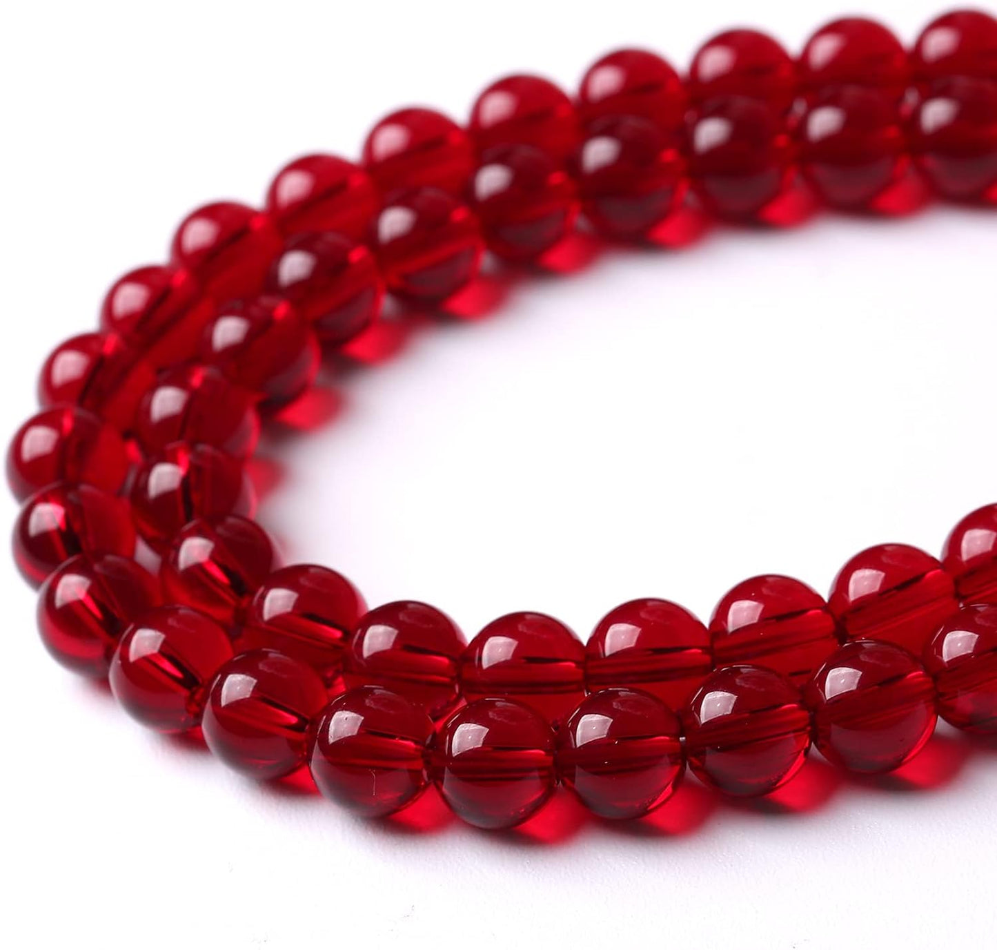 136pcs 6mm Smooth Garnet Red Glass Crystal Round Loose BeadsFor Jewelry Making DIY Bracelet Necklace Accessories 32" 2 Strand