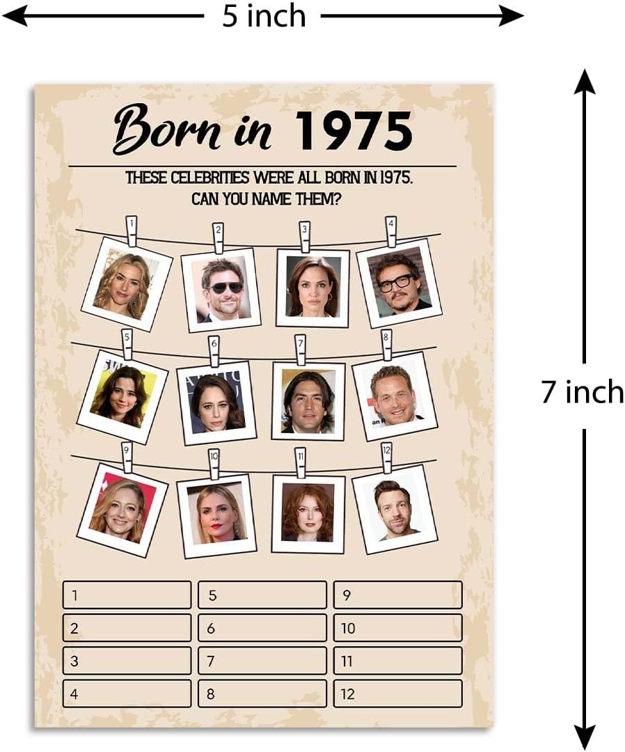 50th Birthday Party Games, Born in 1975 Games, Birthday Party Supplies for Adults, Fun 1975s Party Game，Pack of 30 Cards