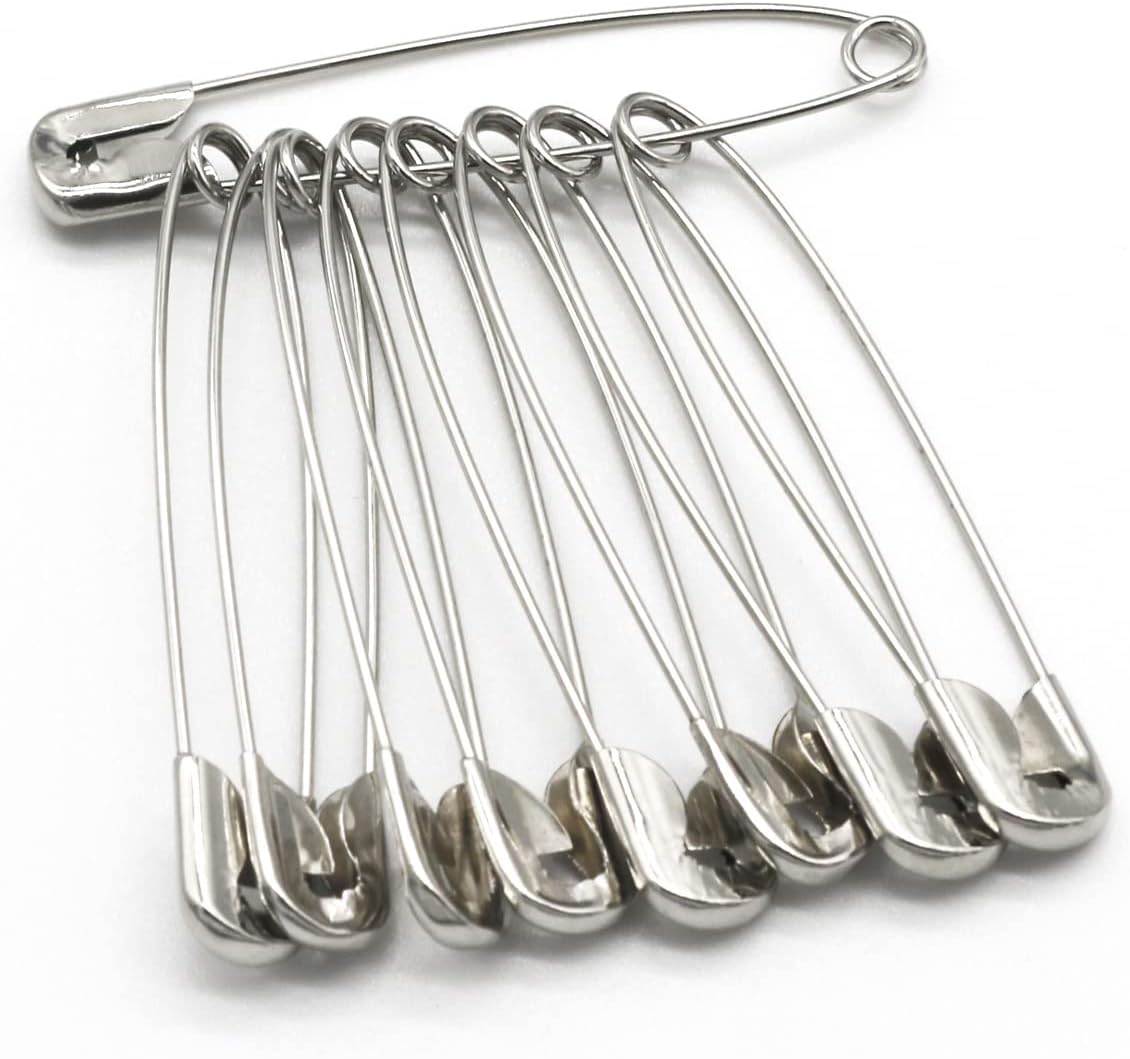 vrupin 50PCS Safety Pins, 3Inch/76mm Safety Pins Metal Nickel Plated Steel Sewing Accessories Kit for Baby Clothing, Crafts & Arts