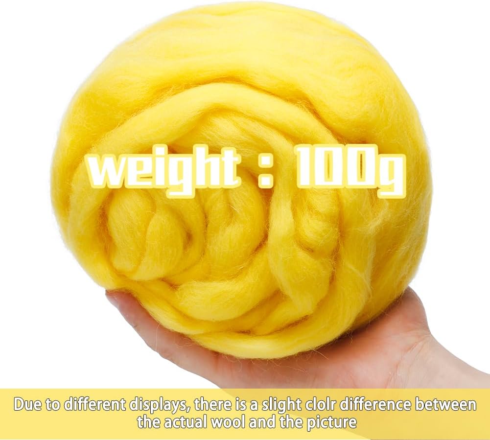 3.53oz Wool Roving Yarn, Wool Felting Supplies, Pure Wools, Chunky Yarn, Spinning Wool Roving for Needle Felting Wet Felting DIY Hand Spinning (Bright Yellow)
