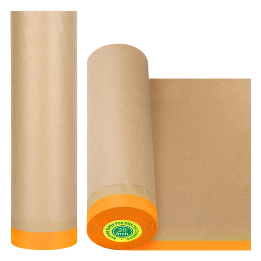 Masking Paper, Paint Masking Paper with Adhesive,20 Inch x 50 Feet Painters Paper Roll, Tape and Drape Painters Paper, for Auto Body Masking, Wall Covering and Paint Masking (2Rolls)
