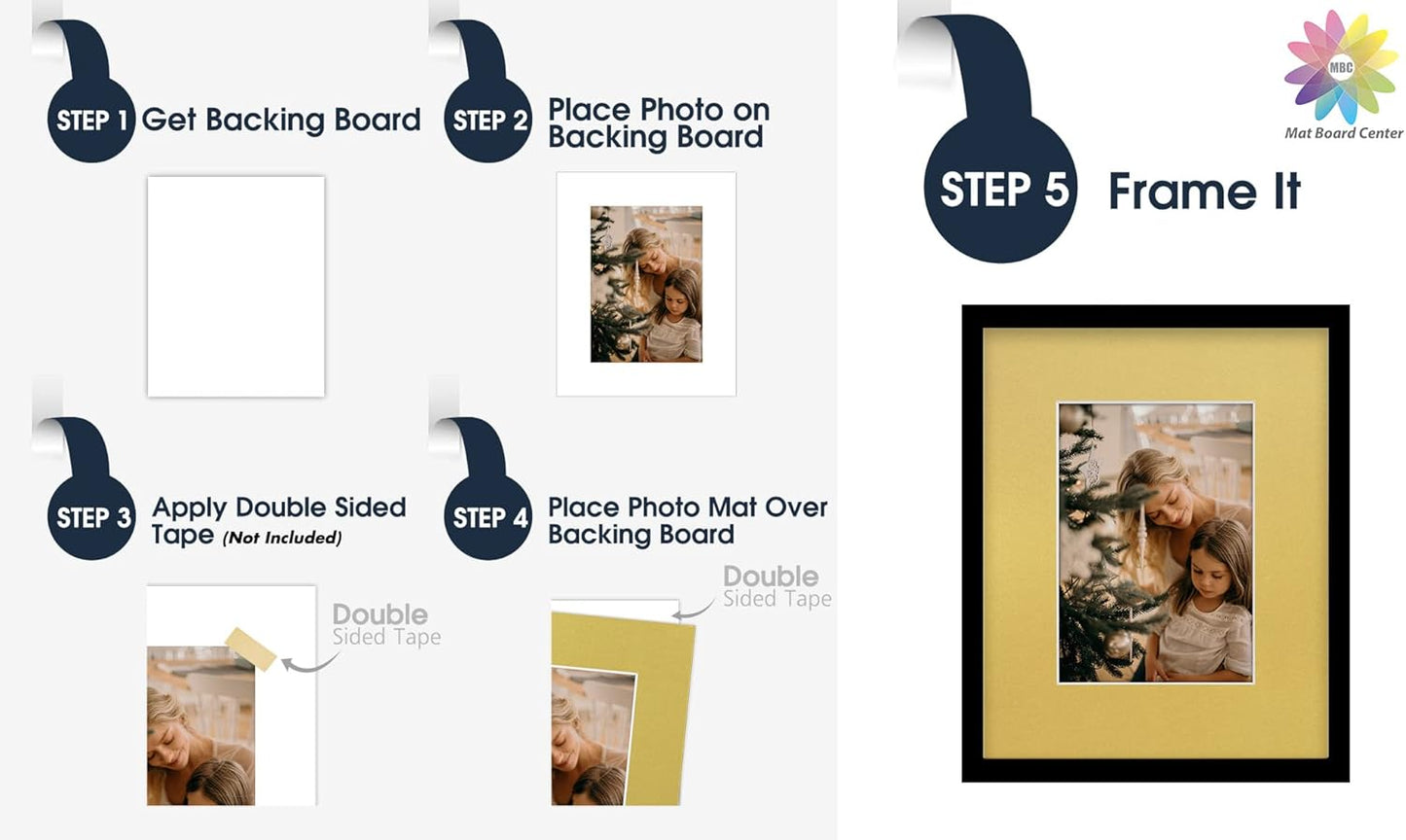 Mat Board Center, Pack of 10, 8x10 for 5x7 Old Gold Color Mats - Bevel Cut, Acid Free, 4-ply Thickness, White Core - for Pictures, Photos, Framing