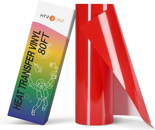 HTVRONT Heat Tranfer Vinyl Roll - 12” x 80ft Red HTV Vinyl for T Shirts, Iron on Vinyl Compatible with Cricut Cutting Machine - Easy to Use for Personalized Gifts (Red)