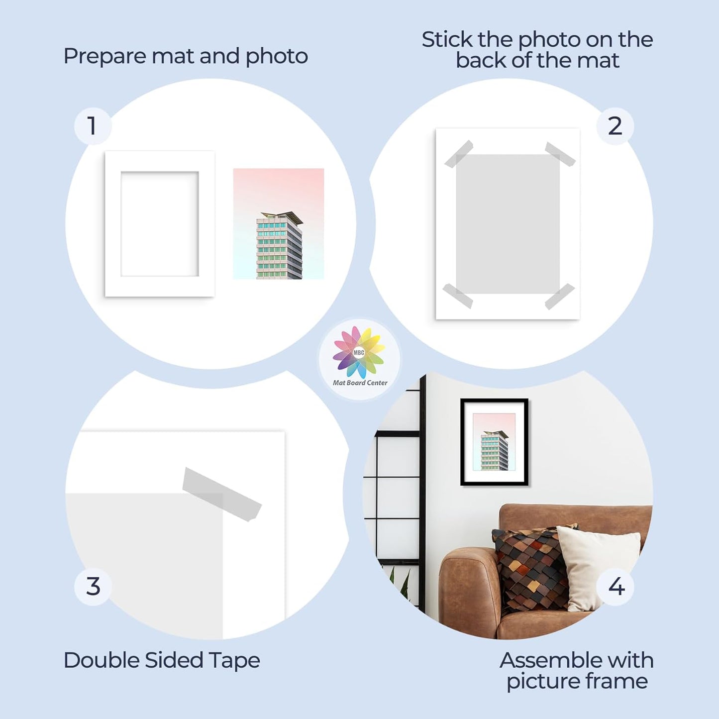 MBC Mat Board Center, 5 Pack 12x16 for 9x12 White Picture Mats Frame Mattes, Bevel Cut, Acid Free, 4-ply Thickness