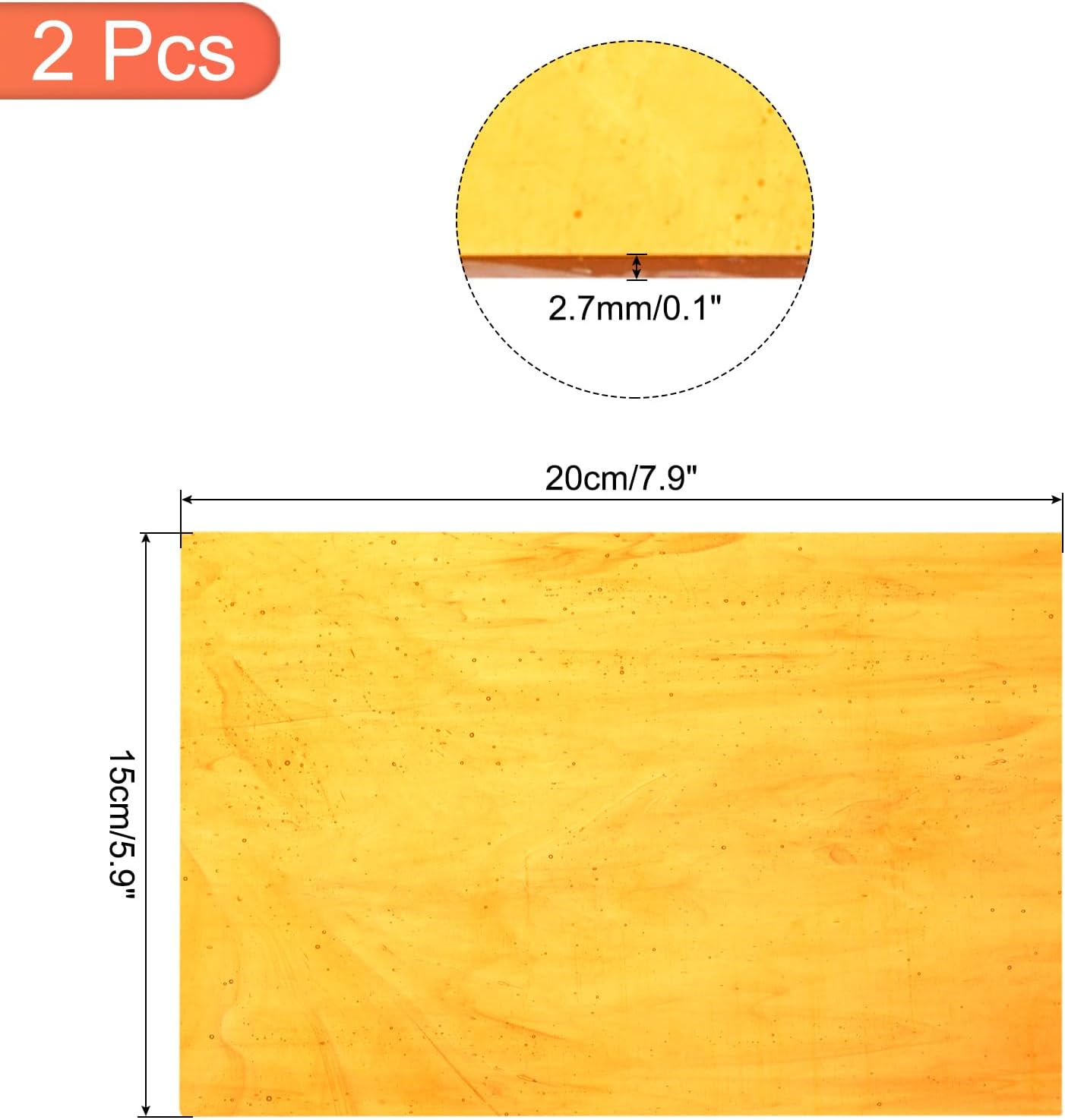 MECCANIXITY 2 Pcs Stained Glass Sheet Mosaic Tile 7.9 Inch x 5.9 Inch Orange Stained Glass Sheets for Crafts DIY Art Project