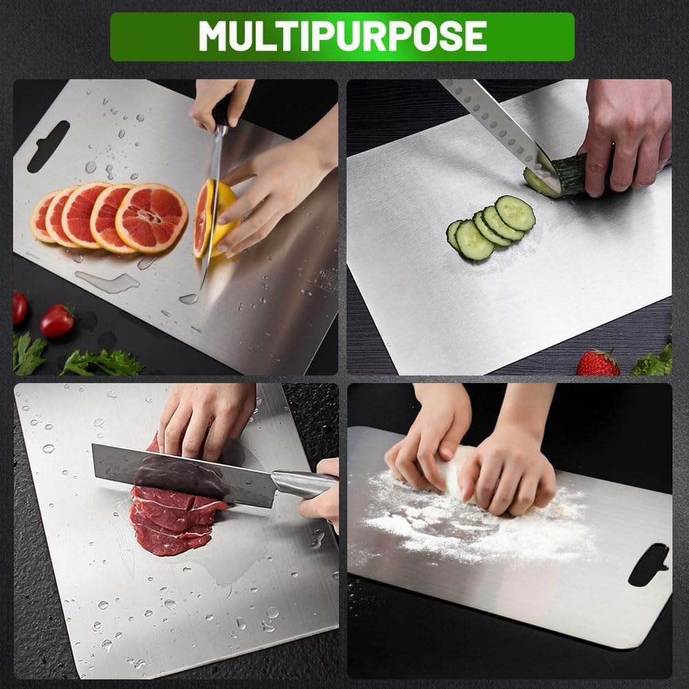 100% Pure Titanium Cutting Board for Kitchen – Non-Toxic, Double-Sided, Eco-Friendly, Dishwasher Safe, Rustproof, Knife-Friendly Chopping Board for Meat, Vegetables & Fruits (14 x 10 in)