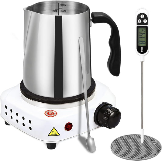 SAEUYVB Candle Making Kit,Candle Making Supplies,Candle Making Kit with Hot Plate,Candle Making Supplies for Beginners with Pouring Pot ，Thermometer and More（White）